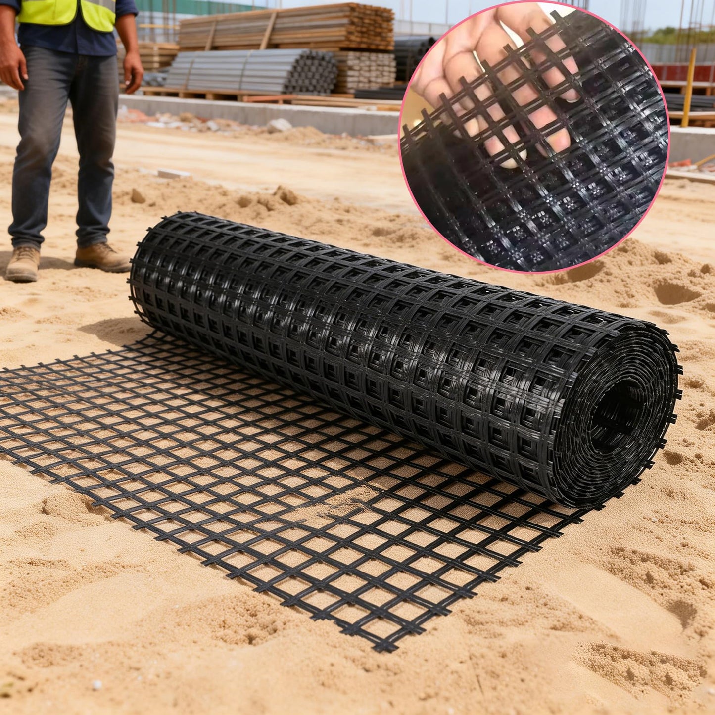 Retaining Wall Geogrid - Geogrid for Retaining Walls,4' x 50' Fiberglass Tensile Force Value 50KN,Ideal for Slope Reinforcement,Road Expansion and Pavement Maintenance