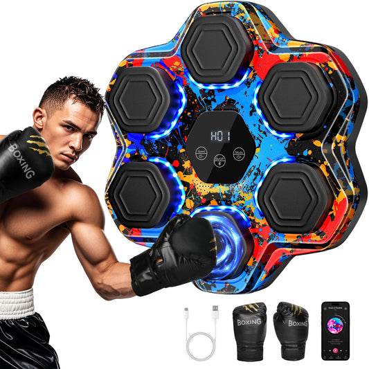 Music Boxing Machine, Smart Bluetooth Boxing Machine with Gloves, Wall Mounted Music Punching Trainer for Kids Adult, LED Electronic Boxing Workout Target with 9 Modes & 9 Speeds