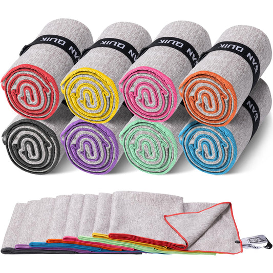 SAN QUIK Microfiber Gym Towels 8 Pack, Quick Dry Silver ION Odor-Free Sweat Towel for Gym Women Super Absorbent Fast Drying for Workout, Yoga, Running, Hiking, Travel（Bright Color,16x31.5Inch ）