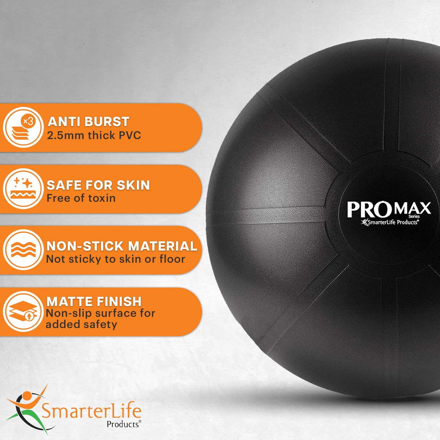 SmarterLife PRO MAX Exercise Ball – Yoga, Stability & Balance Trainer for Core Workouts, Fitness, Physical Therapy, Pregnancy & Office Chair Support – Anti-Slip, Anti-Burst (65 cm, Blue)