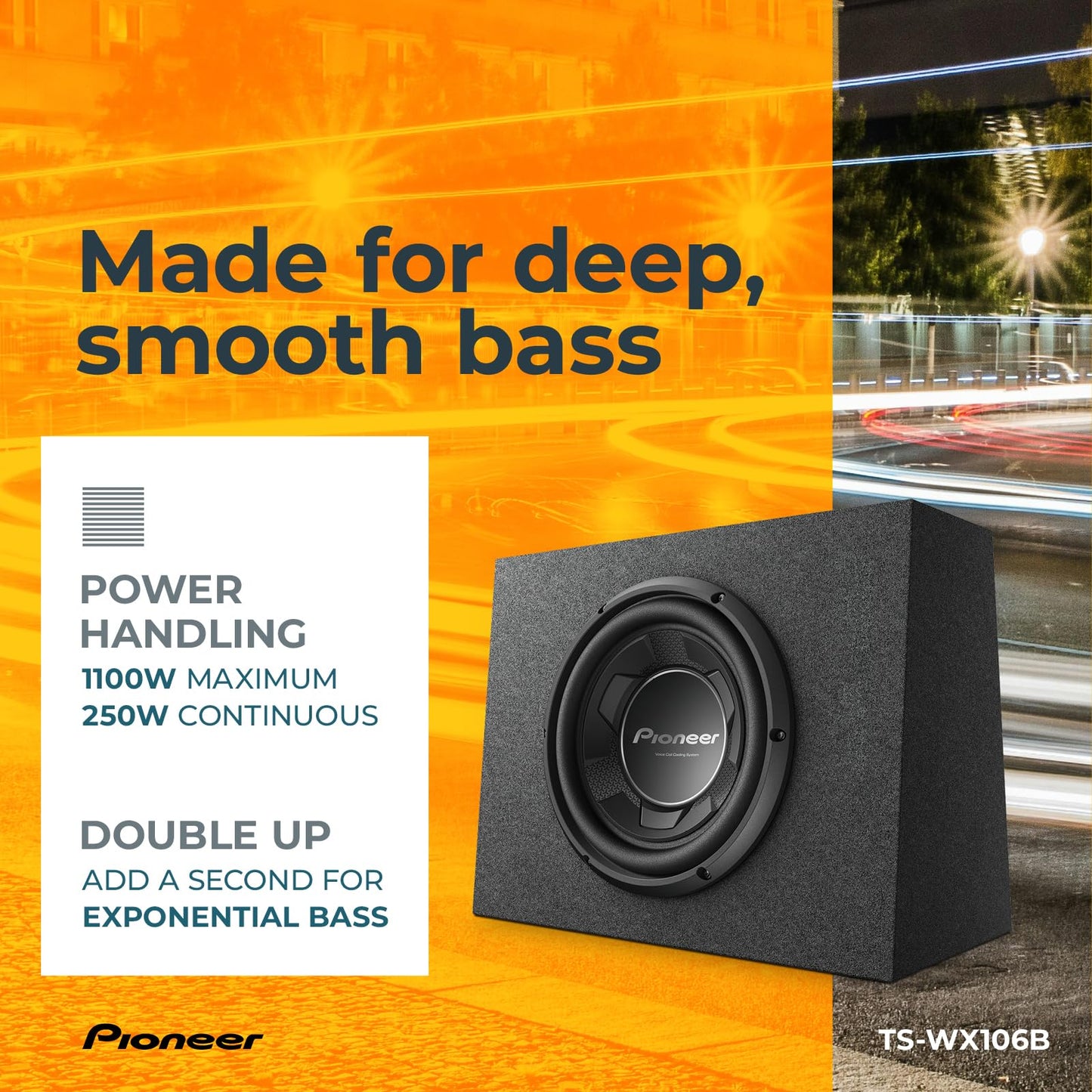 PIONEER TS-WX106B 10” Speakers – 1100W Max, Pre-Loaded, Easy Installation, Enclosure Included