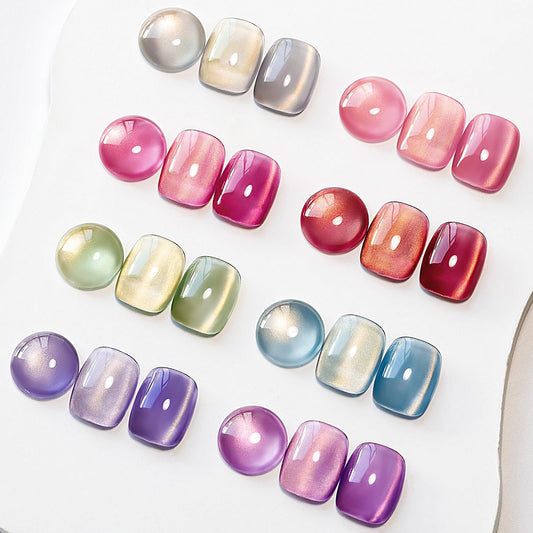 MIZHSE Cat Eye Gel Nail Polish, Dawn Cat Eye Effect Magnetic Gel Polish Set, 8 Colors Crystal Jelly Pink Red Green Purple Nail Gel with Magnet Stick Soak Off Nail Art Gift for Women