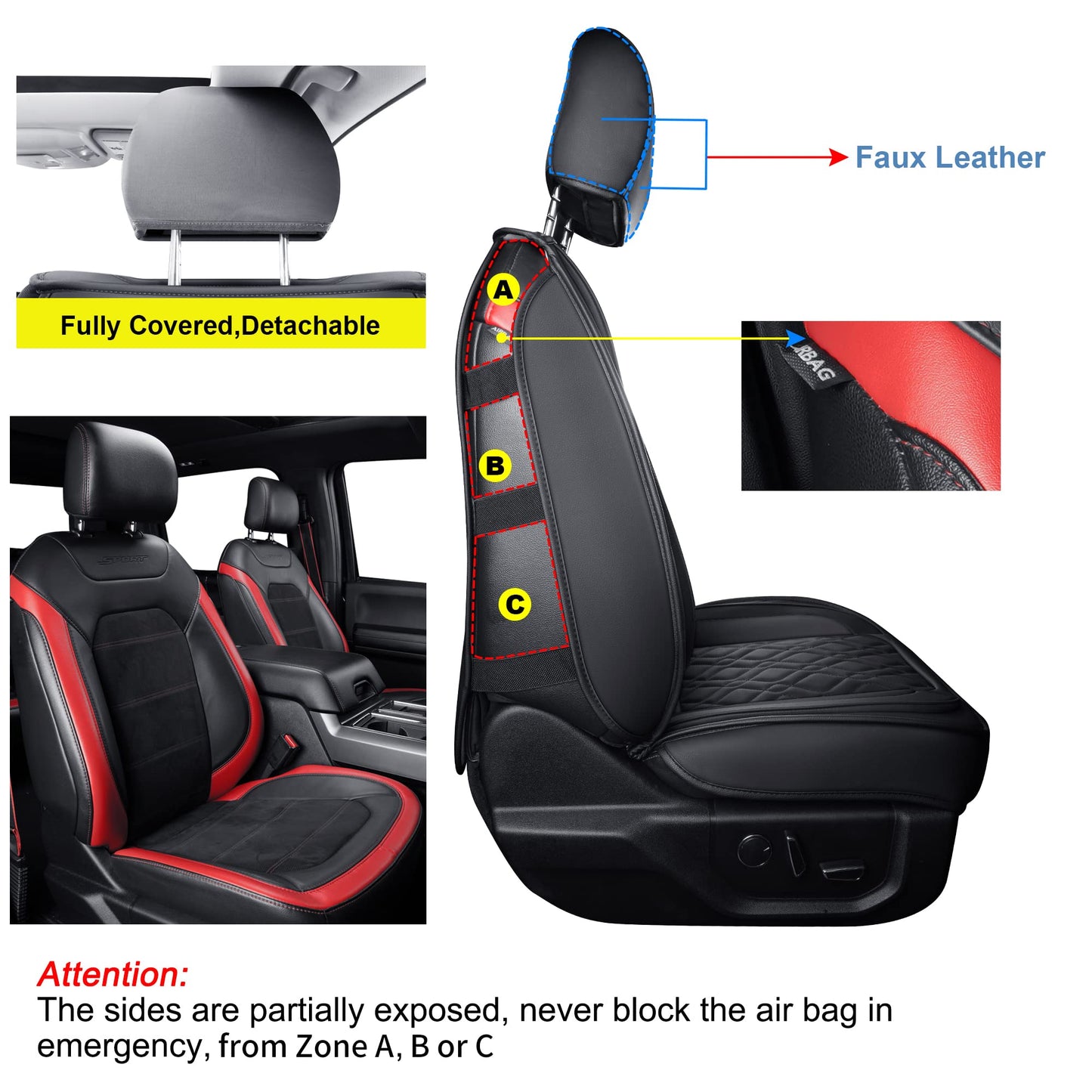 LUCKYMAN CLUB F150 Full-Set Seat Covers J03-Q3 with Waterproof Faux Leather, Fit 2015-2025 Ford F150 and 2017-2025 F250 F350 F450 (Full Set, Black)
