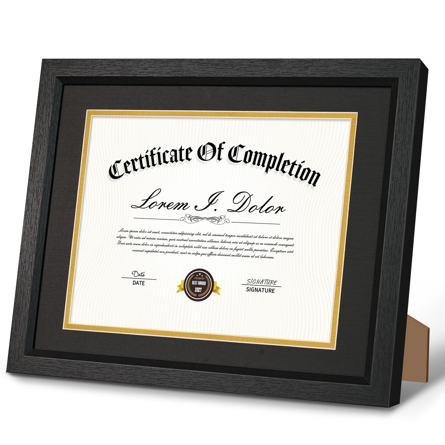 Decobility 8.5x11 Diploma Frame with Black Gold Double Mats, 11x14 Picture Frame Matted for 8.5 by 11 Document, Wall & Tabletop Display Certificate Frame with Tempered Real Glass, Black, Set of 2