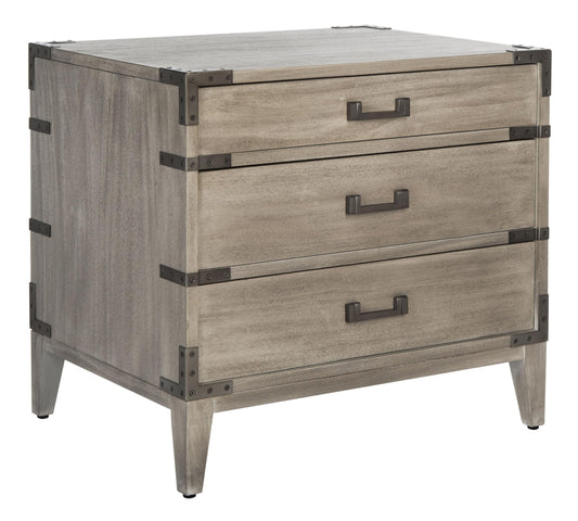 SAFAVIEH Couture Home Collection Nisha Light Grey 3-Drawer Wood Nightstand Table (Fully Assembled)