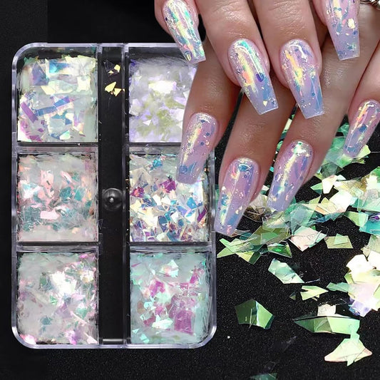 Mermaid Glitter Nail Art Sequins, Holographic 3D Magic Color Ultra Thin Transparent Shiny Nail Art Glitter Flakes Design, Glitter Irregular Nail Sequins Acrylic Supplies for Women Manicure Decorations