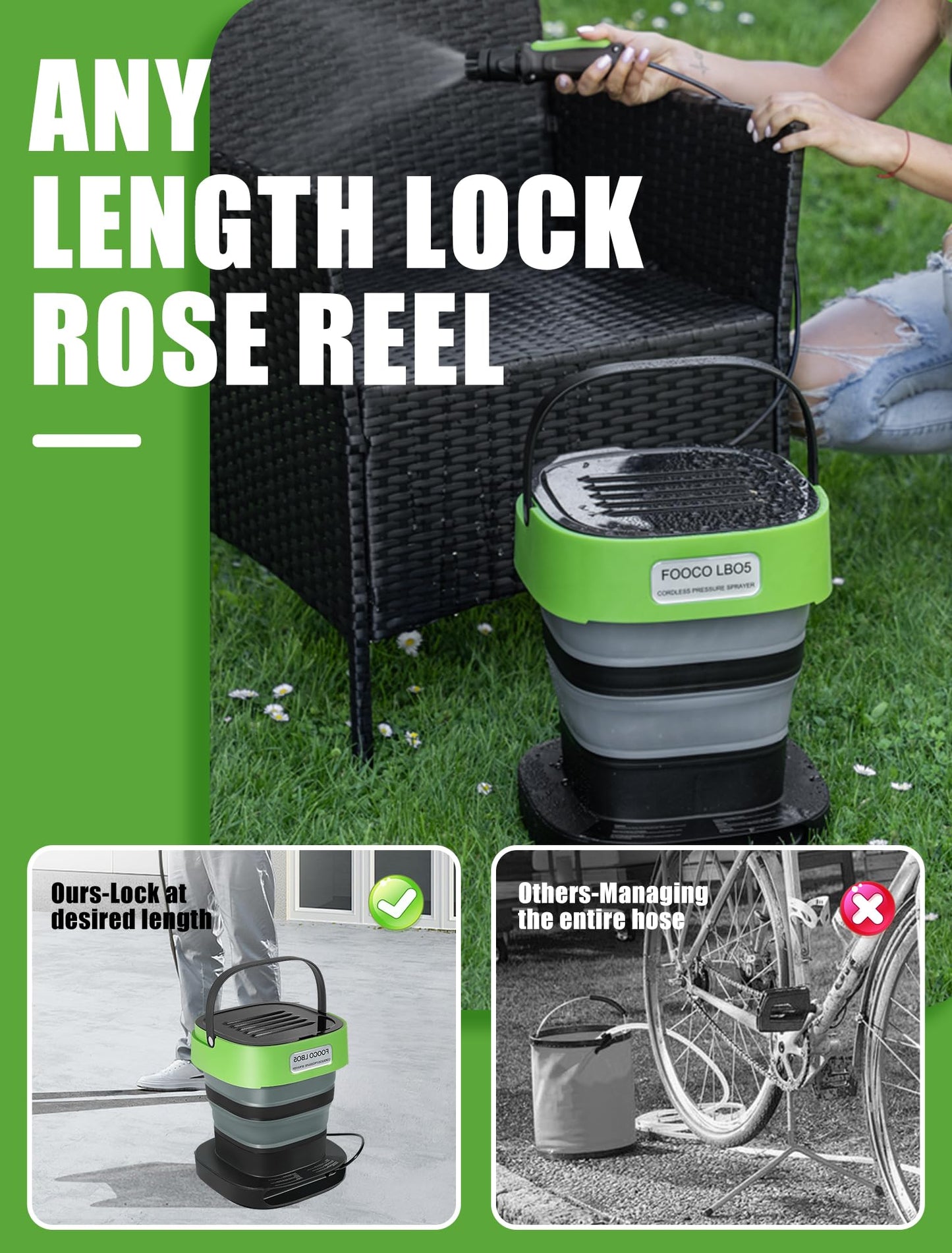 Portable Cordless Electric Sprayer with 3.2 Gal Water Tank, Auto-Retract & Any-Length Lock Hose Reel, Portable Pressure Washer for Rinseless Car Wash, HVAC Coil Cleaning, Pet Care, and Camping Shower