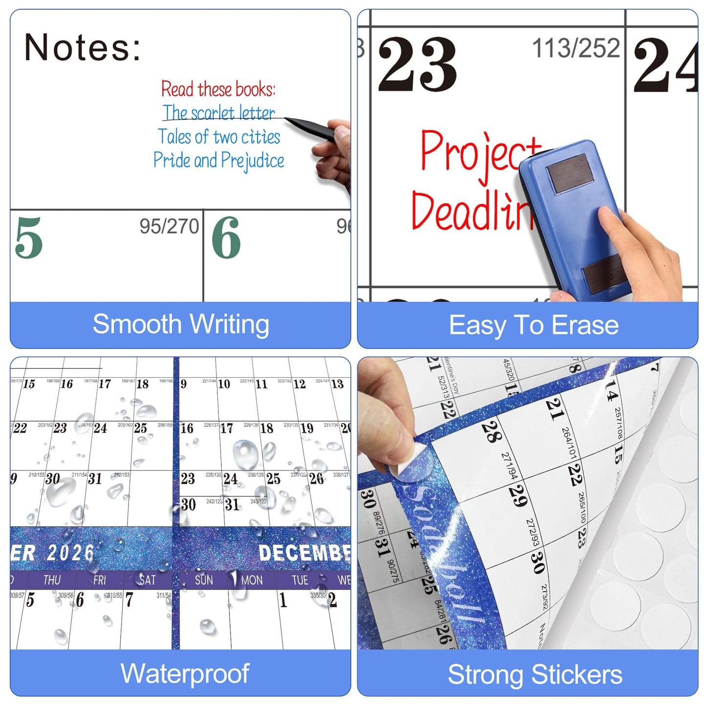 24" x 36" 2026 Wall Calendar Dry Erase - Large Starry Sky Calendar Wet & Dry Erasable Laminated 12 Month Annual Yearly Planner, Reversible, Horizontal/Vertical (2026 Wall Calendar)