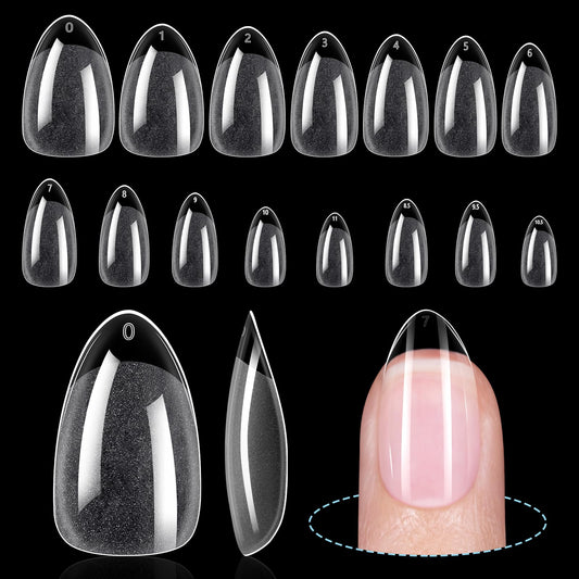 TOMICCA Short Almond Nail Tips 240Pcs 15 Sizes Short Nail Tips Full Cover Half Matte Pre-shaped Wide Nail Bed Clear Gel Nail Extension Tips for Beginners Professionals DIY Home Salon Wedding