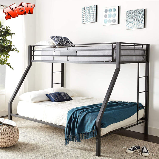 DANGRUUT Upgraded Version Thicken Metal Bunk Beds, Best Industrial Bunk Bed, Heavy Duty Bed Frame with Side Ladder and Safety Rails for Kids Girls Boys, Teens and Adults (Twin XL Over Queen)