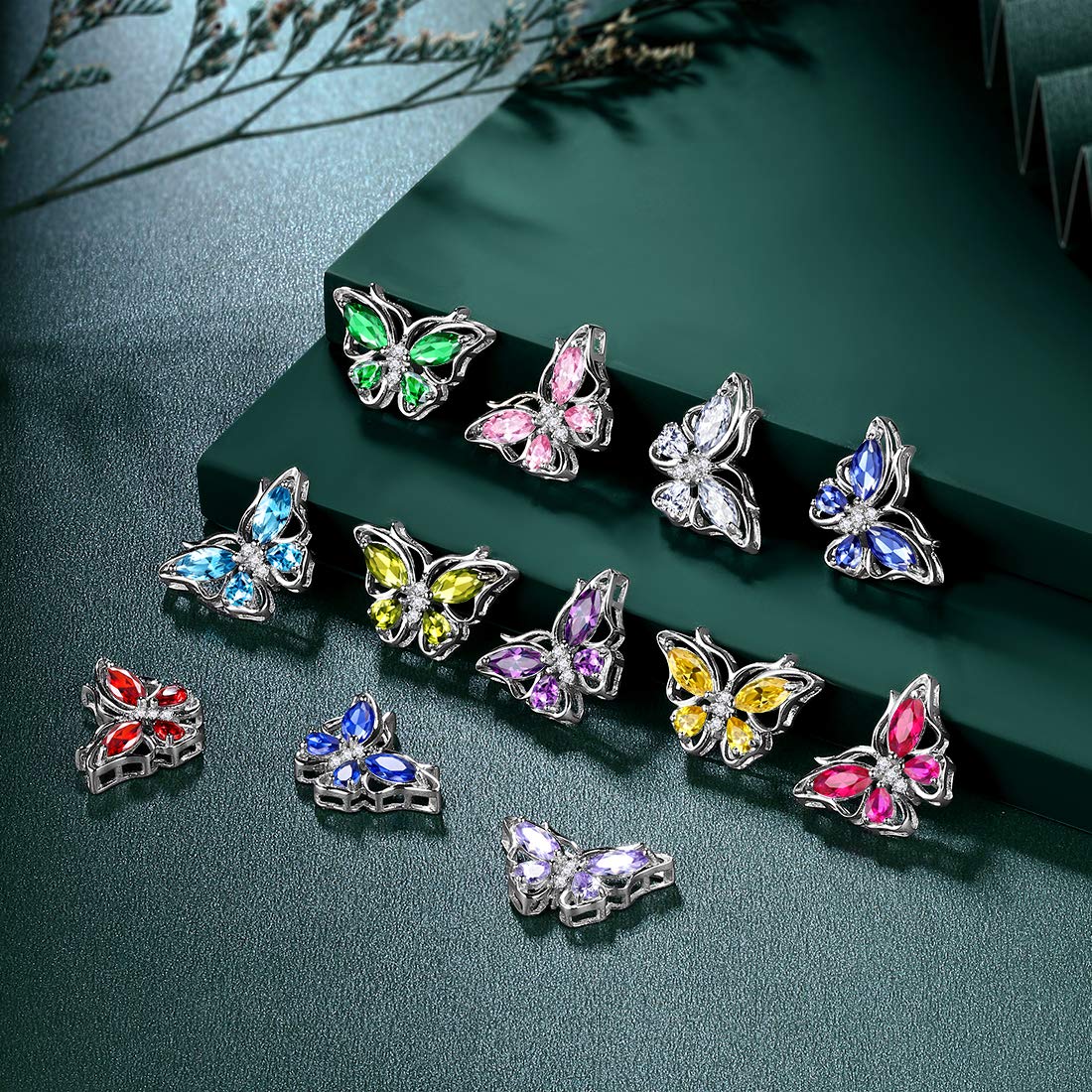 Hipunk Butterfly Red Jewelry Sets Birthstone Women 925 Sterling Silver January-Garnet Birth Stone Animal Butterflies Jewelry Sets/Earring/Ring Set Crystal Birthday Jewelry SS0002J