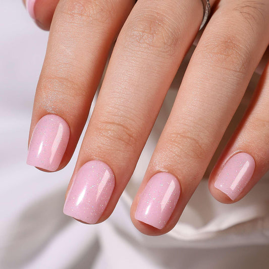 RTKHFZE Press On Nails Short - Pink Press on Nails Short Square Soft Gel Fake Nail with Nail Glue,Supremely Fit & Natural Reusable Stick On Nails in 16 Sizes - 32 Pcs False Nails Kit