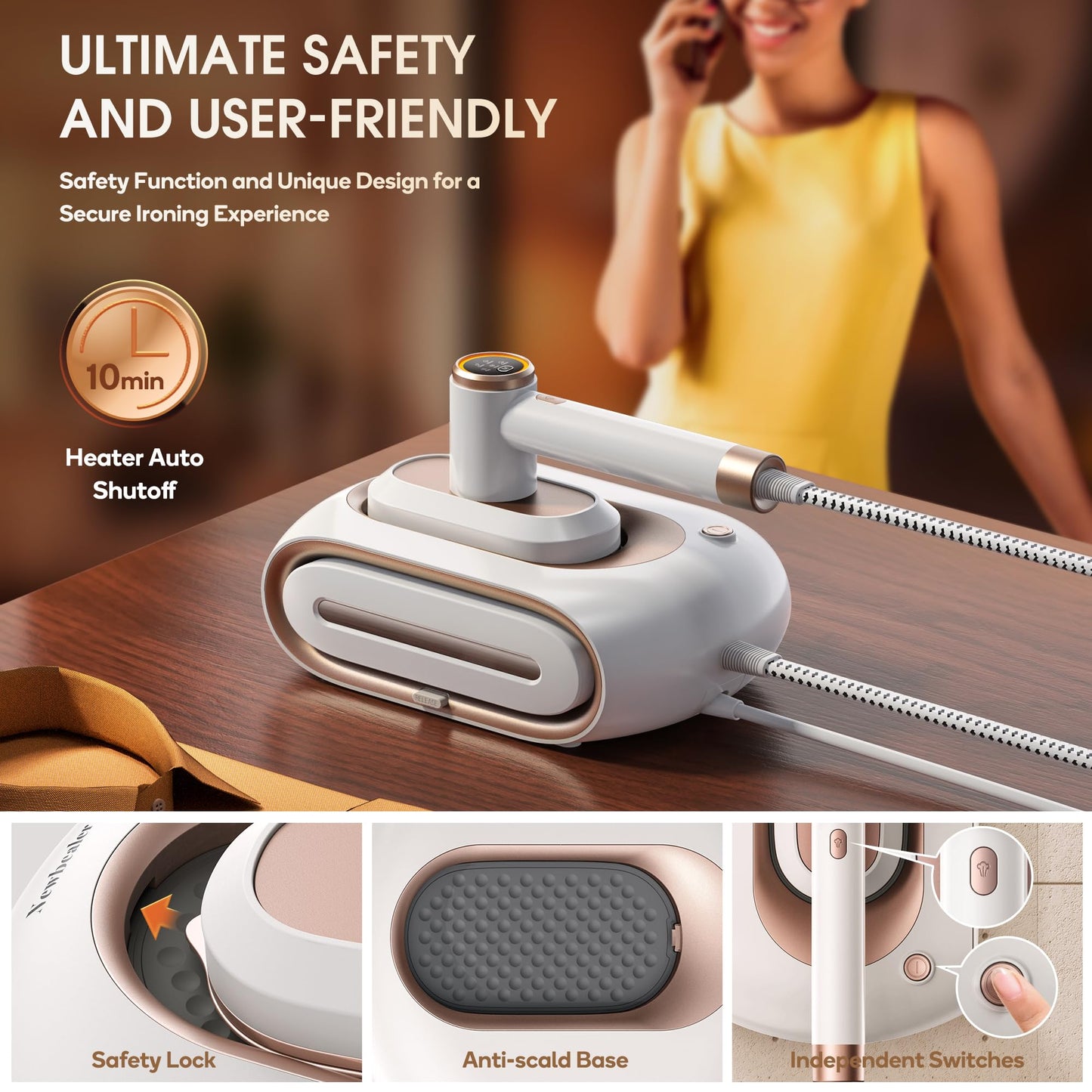 Newbealer 2In1 Pro Steam Station Iron Bundle with Detachable Water Tank, 1550W Turbocharged Steam for Clothes, 3-Level Steam & Dry Ironing, Auto-Off, Self Cleaning, Innovative Storage for Household