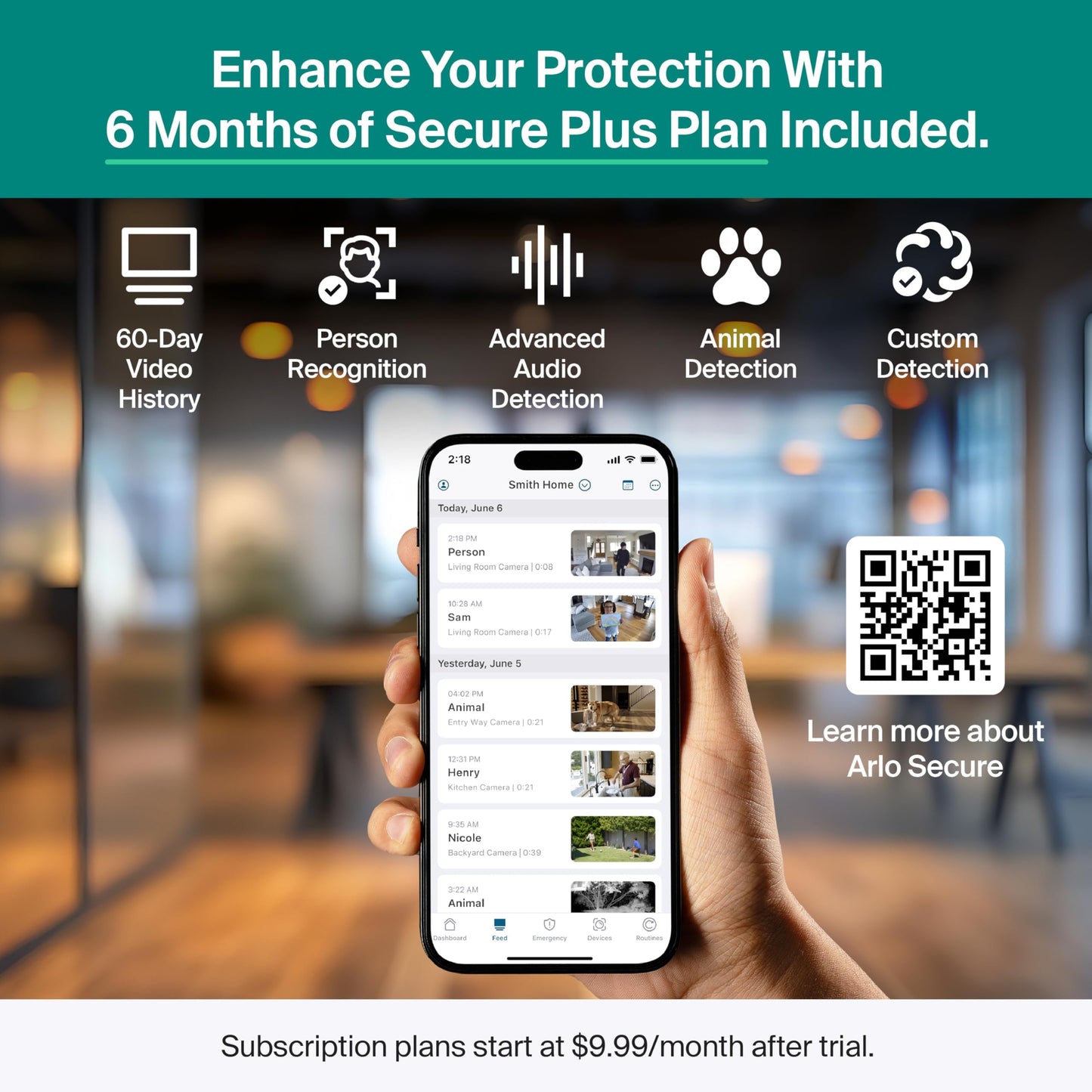 Arlo Essential Indoor Pan Tilt Security Camera 2K (2025 Release) + 6 Months of Secure Plus Plan - Wired Plug-in Power, Person Recognition, Animal Detection, Auto Motion Tracking, 1 Cam, Black