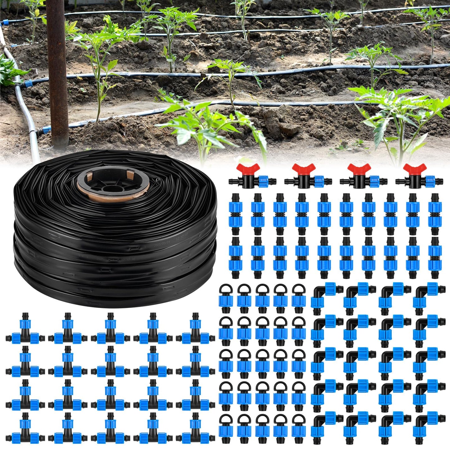1000 Ft Drip Tape Irrigation Tubing Kit 5/8 Inch Hose 16 Mil Thickness 6" Spacing Automatic Watering System for Gardens Farms Landscapes