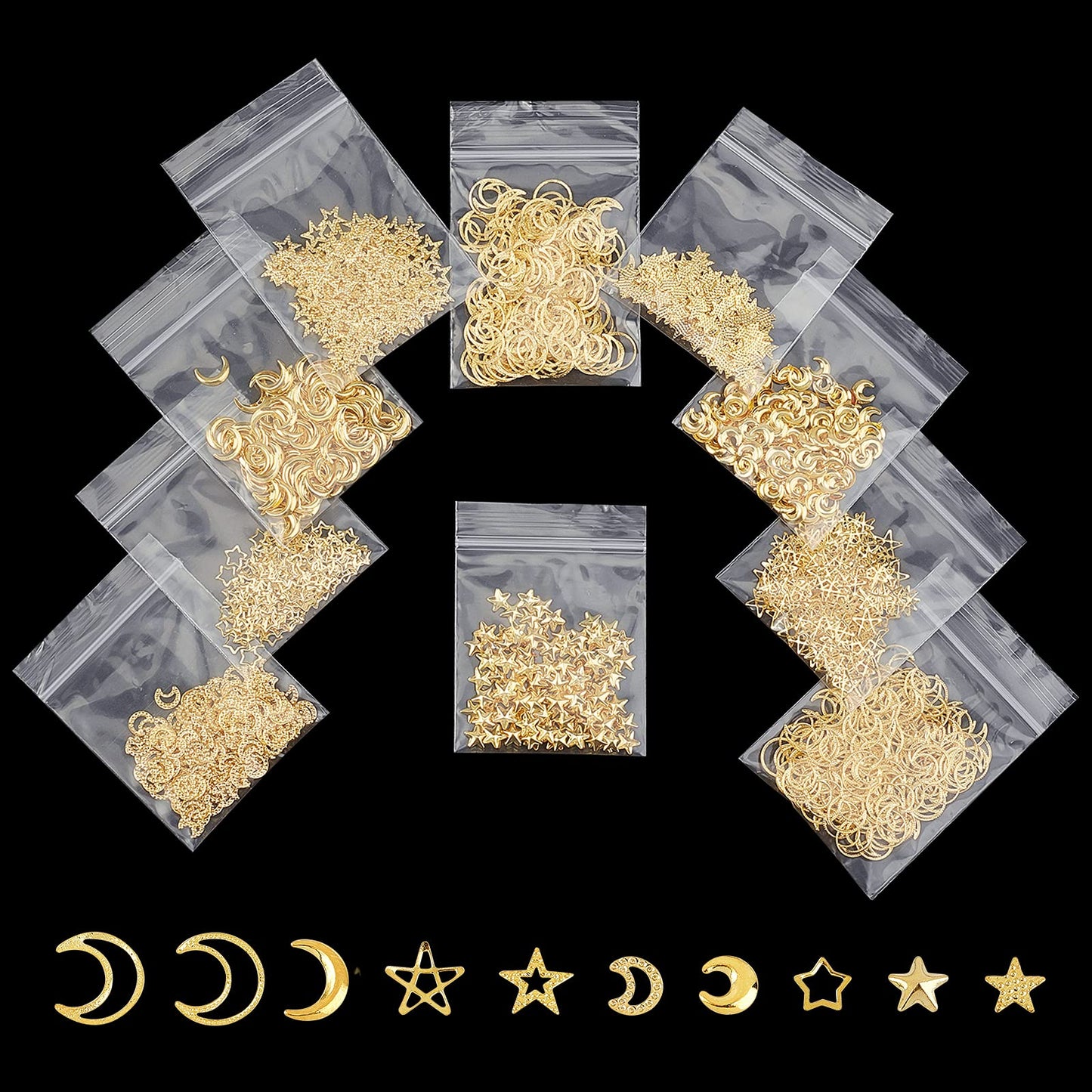 OLYCRAFT 1600PCS Moon Star Resin Fillers Hollow Resin Charms Brass Nail Art Charms Gold Epoxy Resin Supplies Nail Art Decorations for DIY Crafts Jewelry Making