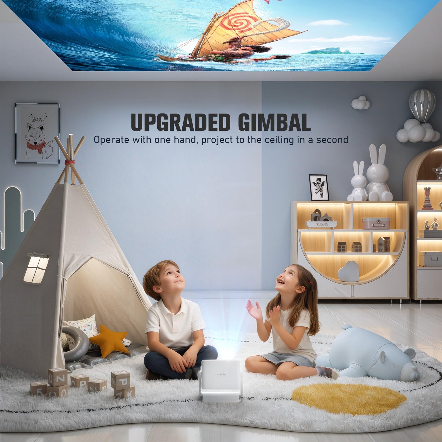 【Officially-Licensed APP & 1800 ANSI】Smart Mini Projector with WiFi and Bluetooth 4K Support, VOPLLS Auto Focus/ Keystone Outdoor Portable Movie Phone Video Proyector for Bedroom/Home/Wall/Ceilling