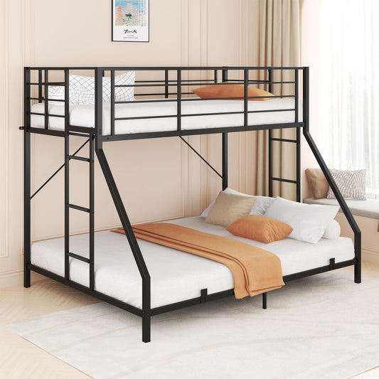Debercu Full XL Over King Bunk Bed with Dual Stairs, Heavy Duty Metal Bunk Beds with 18" Safety Guardrails & Anti-Slip Slats, Space Saving Literas for Bedroom,Mattress Not Included