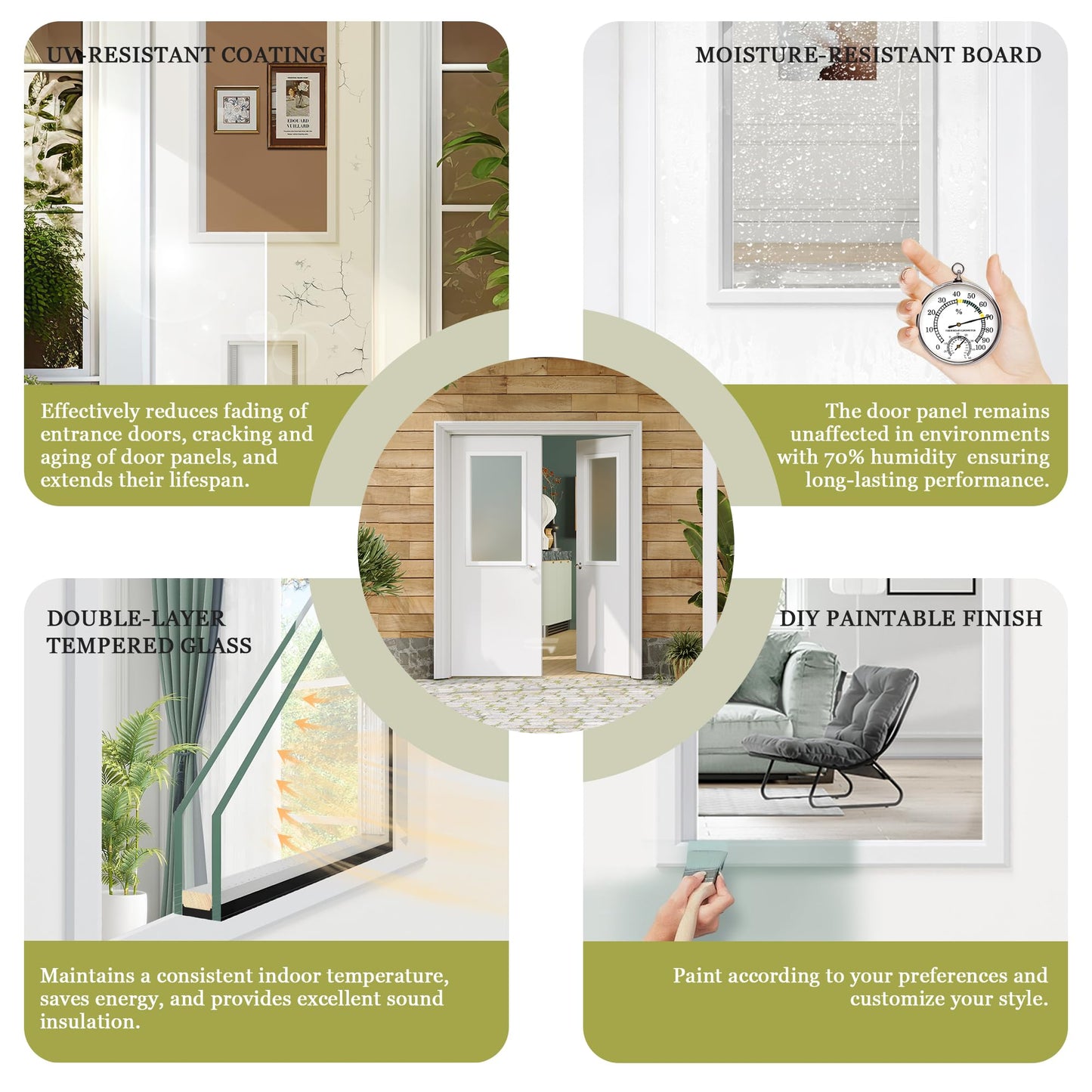 Lakenyon Exterior Doors, 1-Panel Frosted Glass Front Door, 64" x 80", Solid Wood & MDF Entry Doors, Waterproof Primed, Easy DIY Install