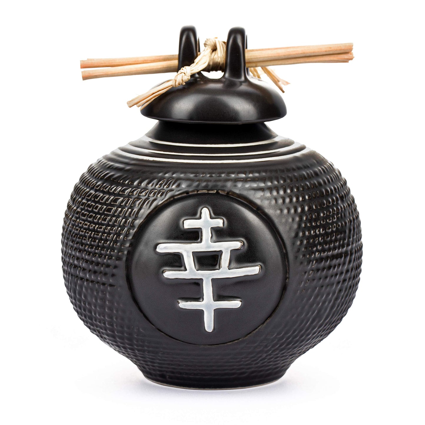 Live Whale Zen Decor Law of Attraction Asian Inspired Wishing Pot, Inspirational Gifts, Gratitude Jar with Scroll, Ceramic Jar with Lid for Daily Affirmations and Blessings, Black 3.5x3.5x4”