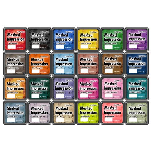 CraftyManor Masked Impression Mini Ink Pads for Stamps, Water Based Smudge Chalk Stamp Pad for Scrapbooking, Journaling, Card Making, DIY Craft Scrapbook Supplies for Adults (24 Colors)
