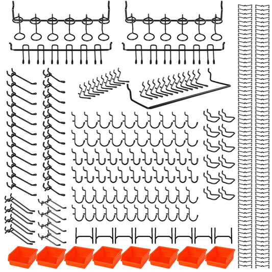 Hogurity 296 PCS Extra Thick 0.2'' Pegboard Hooks for 1/4" Peg Board Hanging Tools, Heavy Duty Metal Black Pegboard Accessories with Pegboard Bins and Peg Locks for Garage Organization
