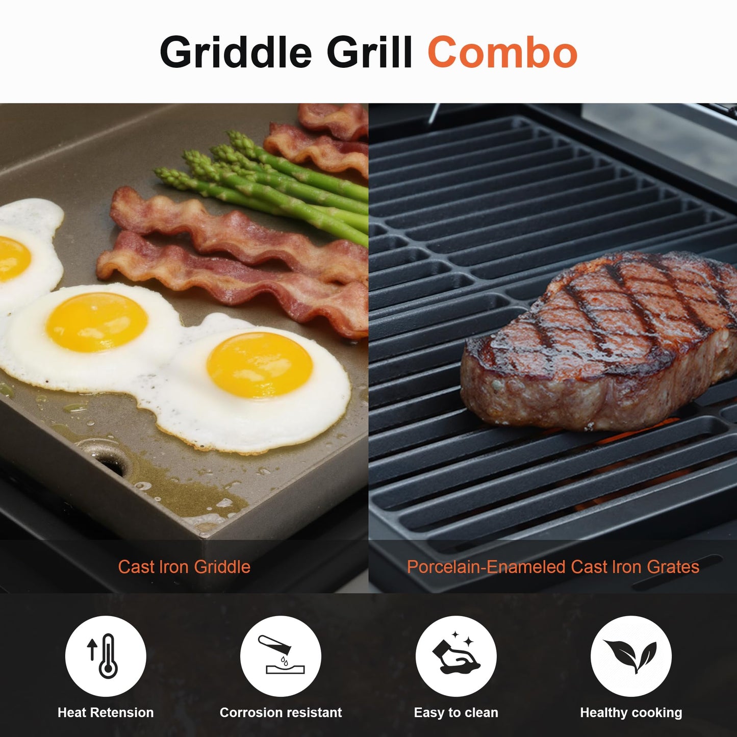 Brand-Man Propane Gas and Charcoal Grill Combo,Grill and Griddle Combo Dual Fuel BBQ Grill with Dual Lids for Outdoor Barbecue, Black