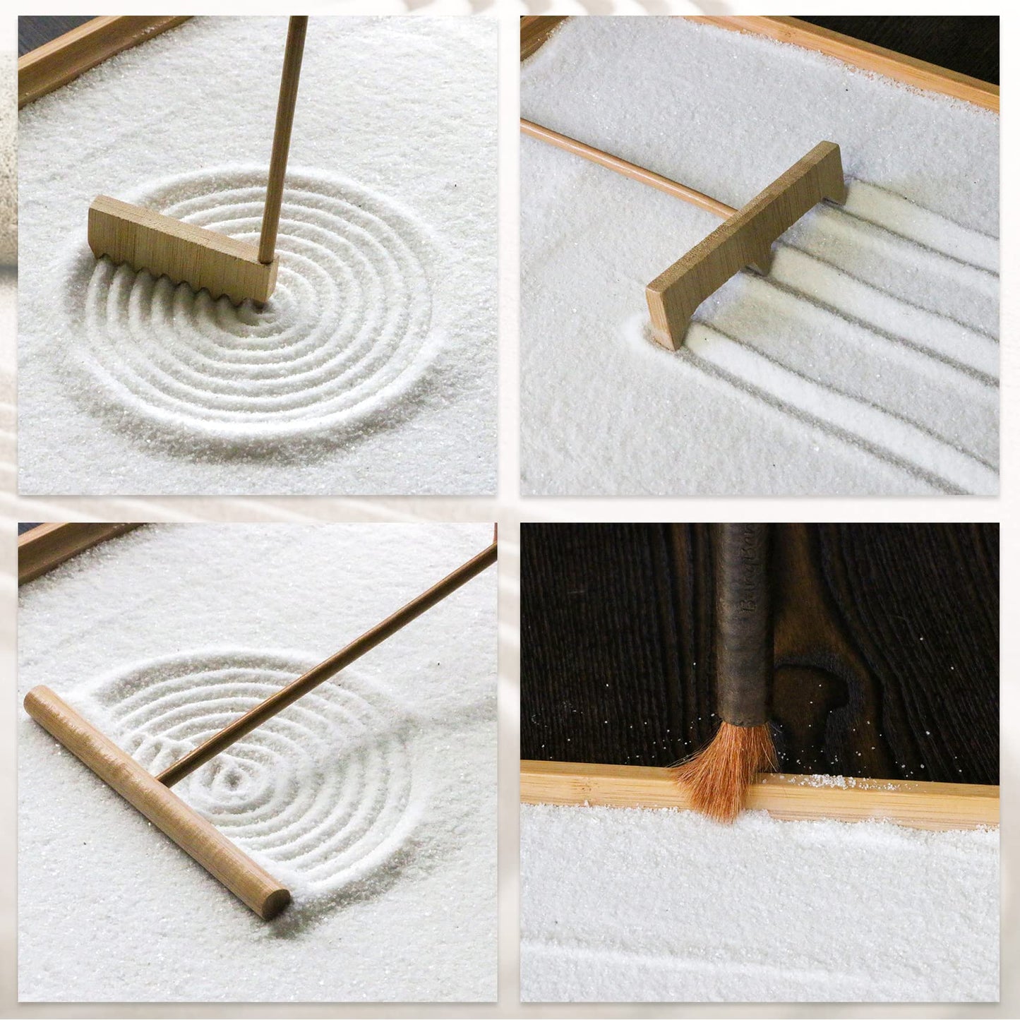 Zen Garden Rake Accessories - Miniature Tabletop Zen Garden Kits Tools w/Bamboo Rakes Holder Japanese Meditation Rock Sand Garden Kits Set for Birthday Zen Gifts Zen Room Decor