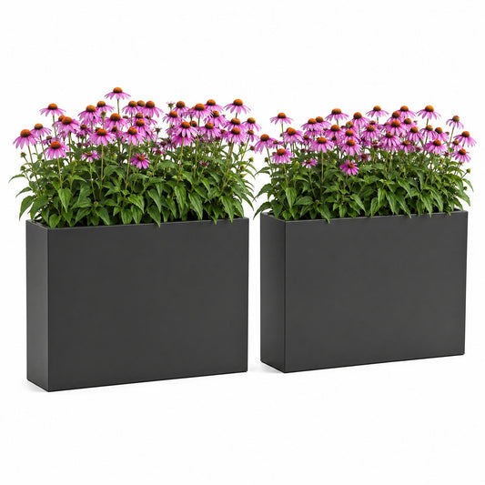 Metal Rectangular Planter Box, 38x10x30 Inch Thickened Anti-Rust Carbon Steel Outdoor Garden Bed with Drainage Holes & Middle Baffle, Tall Flower Pot for Backyard & Lawn, Heavy-Duty, 2 Pack, Black