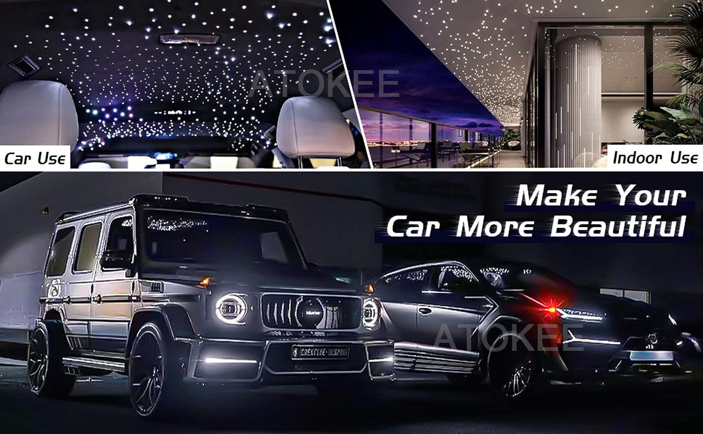 ATOKEE 16W Twinkle 650pcs Starlight Headliner Kit, 0.03in 13.1ft Fiber Strands Small Size Star Lights for Car Roof with Remote Control/Bluetooth APP