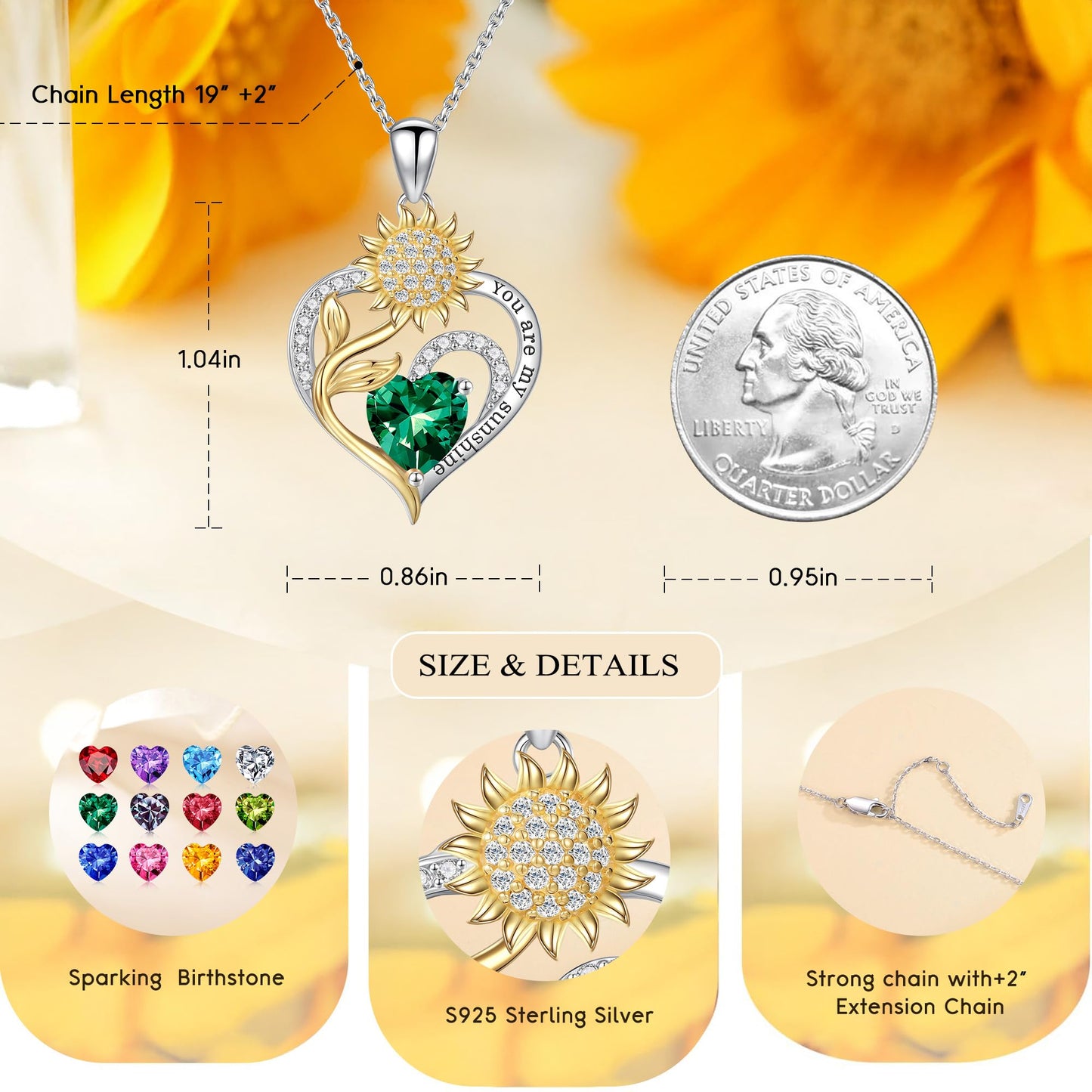 Iefil Sunflower Gifts for Women, Sunflower Necklace, Anniversary Birthday Gifts for Wife, March Simulated Aquamarine Necklace, Jewelry for Women Wife Mom