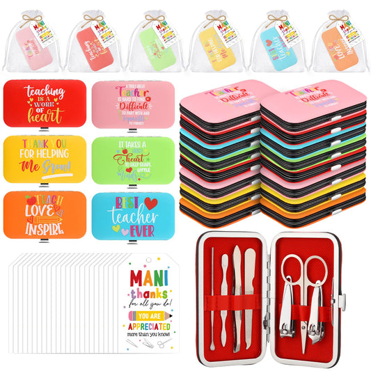 Lanties 24 Sets Teacher Appreciation Manicure Gifts for Women 24 Nail Clippers Pedicure Kit Stainless Steel Grooming Inspirational Kits 24 Bags 24 Cards Thank You Gifts for End of Year Teachers Gift
