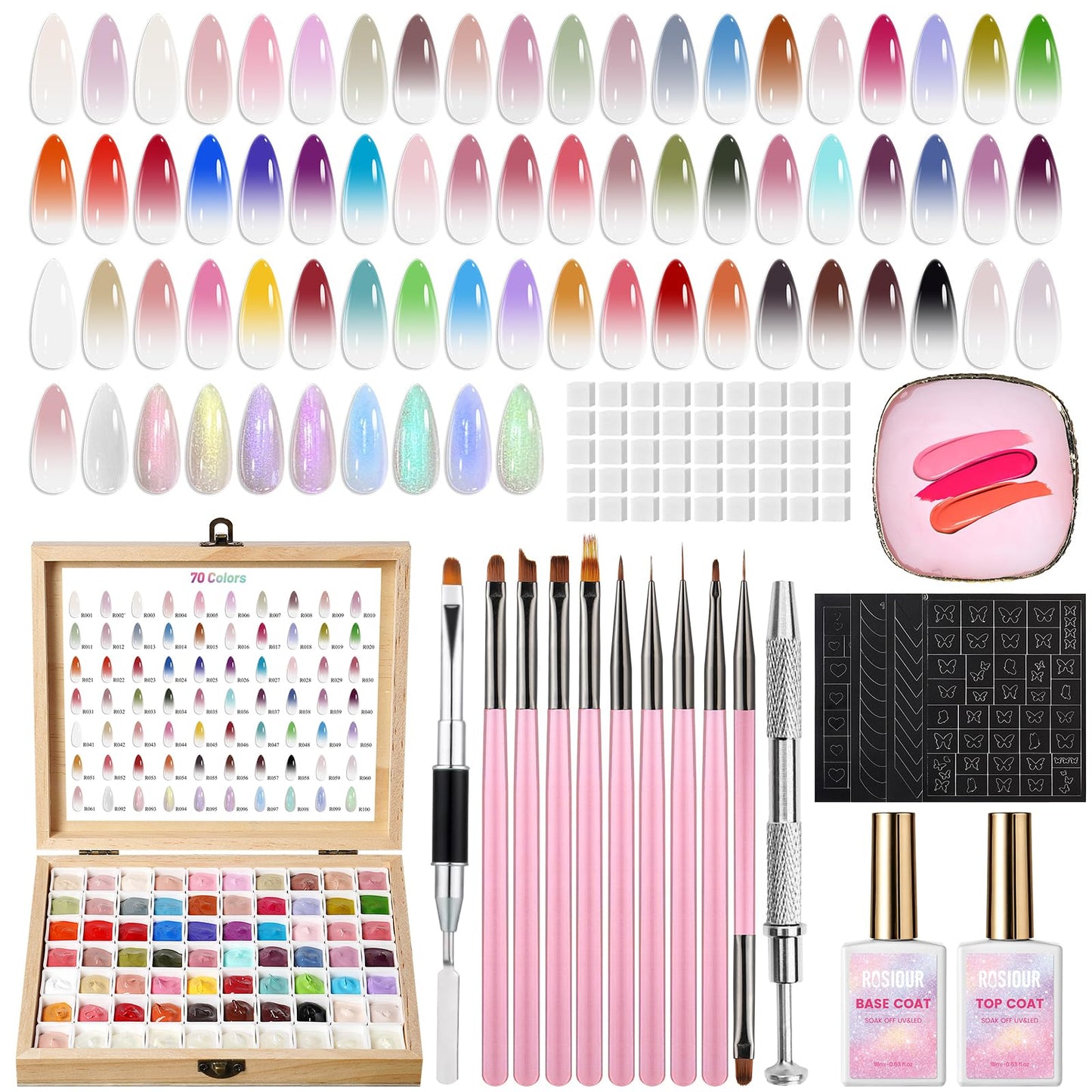 Patting Gel Polish Pallete Kits: 70 Colors Sponge Ombre Gel Pat Paint for Nails- Gradient Painting Nail Palette for Patting French, Blush, Stripper, Aura Nails with Base Top Coat (UV Curing Needed)