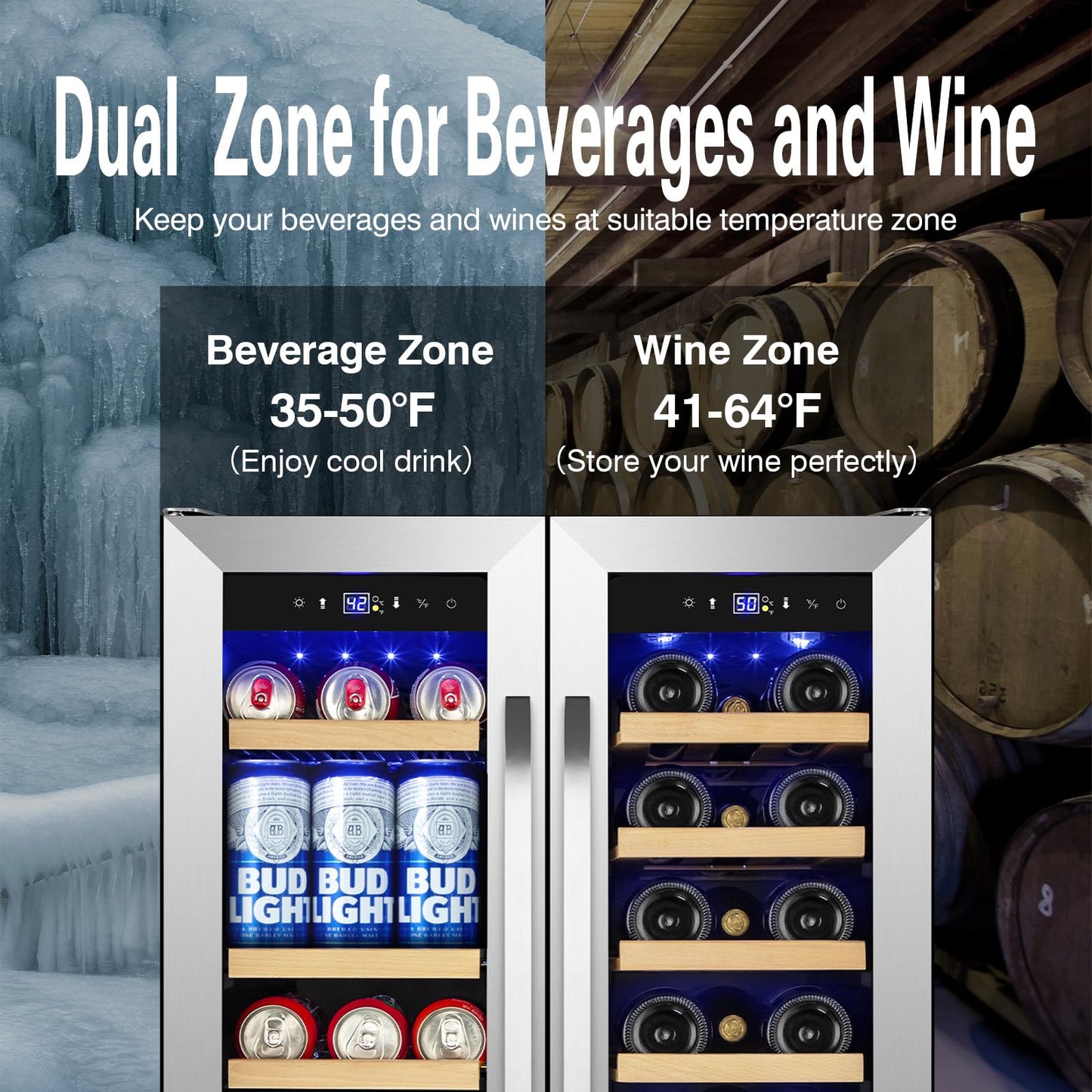 Velieta 24 Inch Upgraded Wine and Beverage Refrigerator– Dual Zone Beverage Cooler with Glass Door | Under Counter or Freestanding | Large Capacity, Advanced Cooling System & Carbon Purification