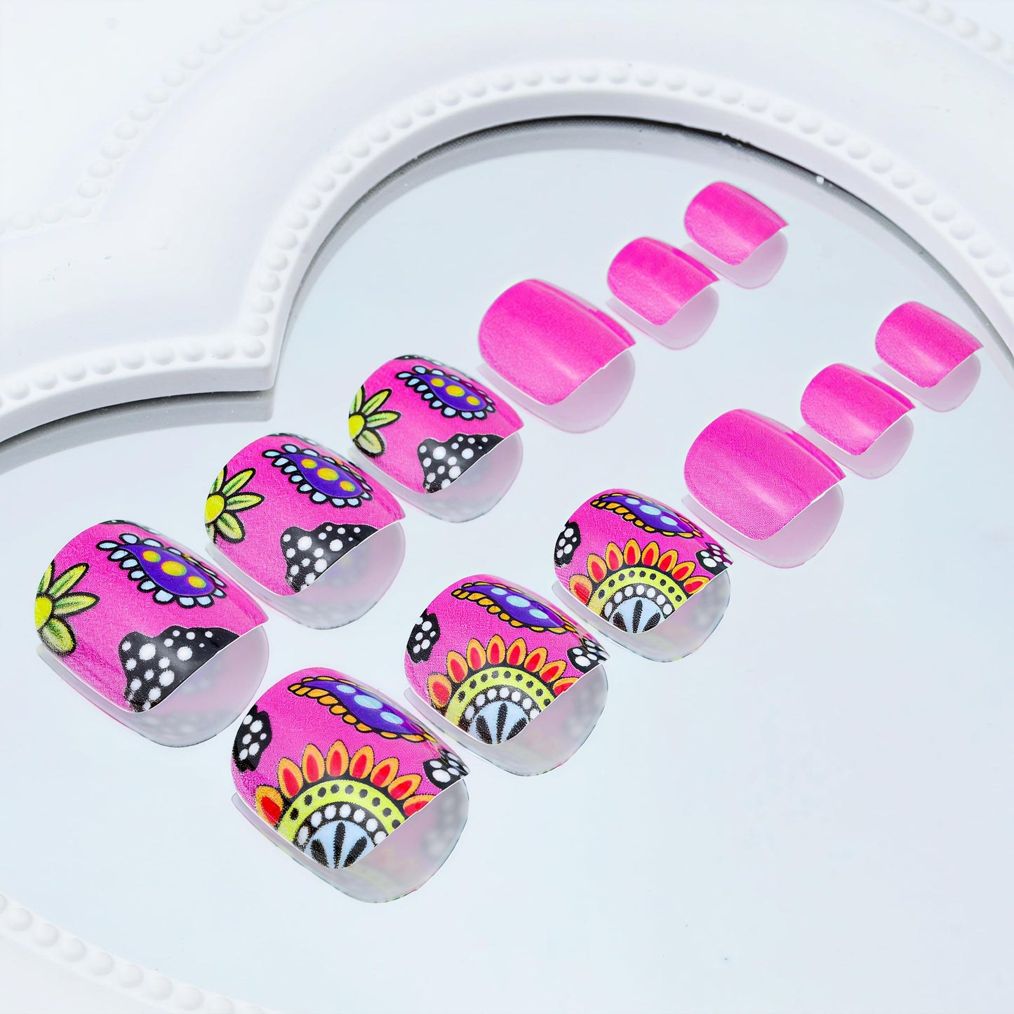 24PCS Hot Pink Press on Toenails Short Square Fake Toenails Summer Toe Press on Nails with Colorful Flower Design Fake Toe Nails Cute Artificial Beach Flower Full Cover Toenail for Women and Girls