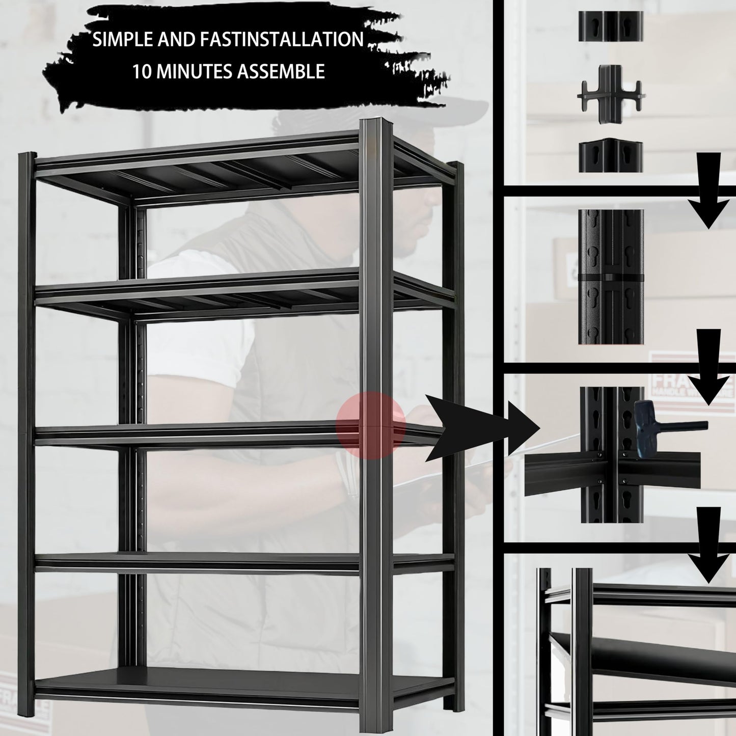 Darubtes Industrial Storage Rack,Heavy-Duty Steel Shelving Unit,Multi-Purpose Garage Organization System Black 72" H x 62" W x 23.5" D 5-Tier