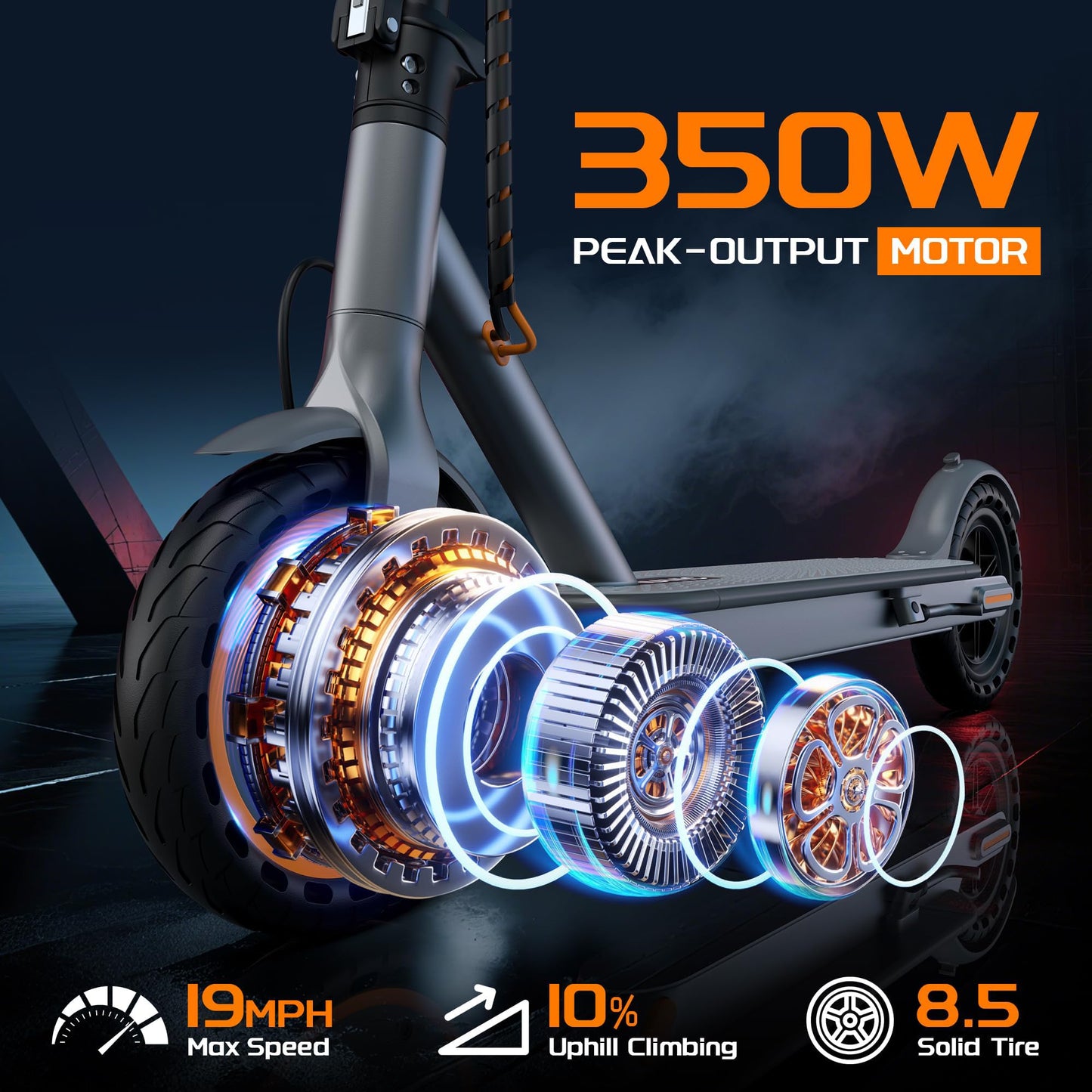 NAVIC Electric Scooter, 8.5" Tires, 350W Motor, 19/Mph, Max 16Miles Ranges, Foldable E Scooter for Adults with App