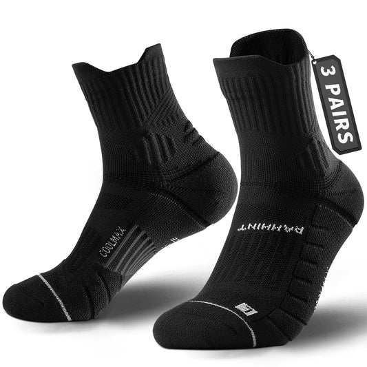 Rahhint CoolMax Quarter Compression Running Socks for Men Women, Wicking Cushion Athletic Hiking Socks 3 Pairs