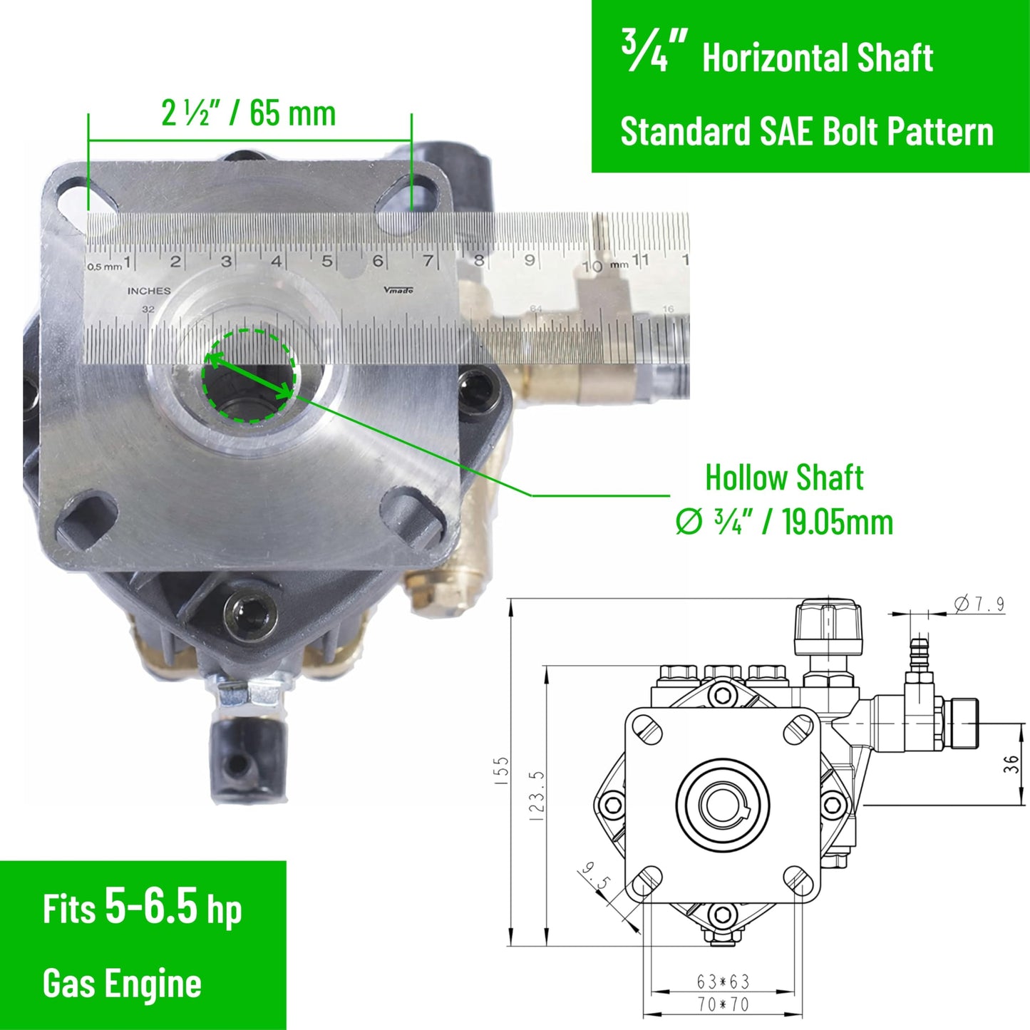 Canpump CH 2830 G: 2800 psi @ 3 US gpm Pressure Washer Replacement Pump, 3/4-inch Horizontal Gas Shaft