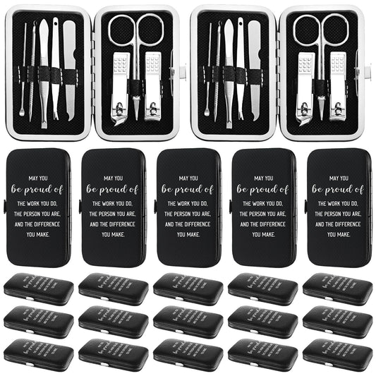 12 Set 8 in 1 Manicure Pedicure Kit Father's Day Gift Stainless Steel Nail Clippers Toenail Clipper Small Travel Manicures Case for Men Women Coworkers Team Gifts Grooming Tool