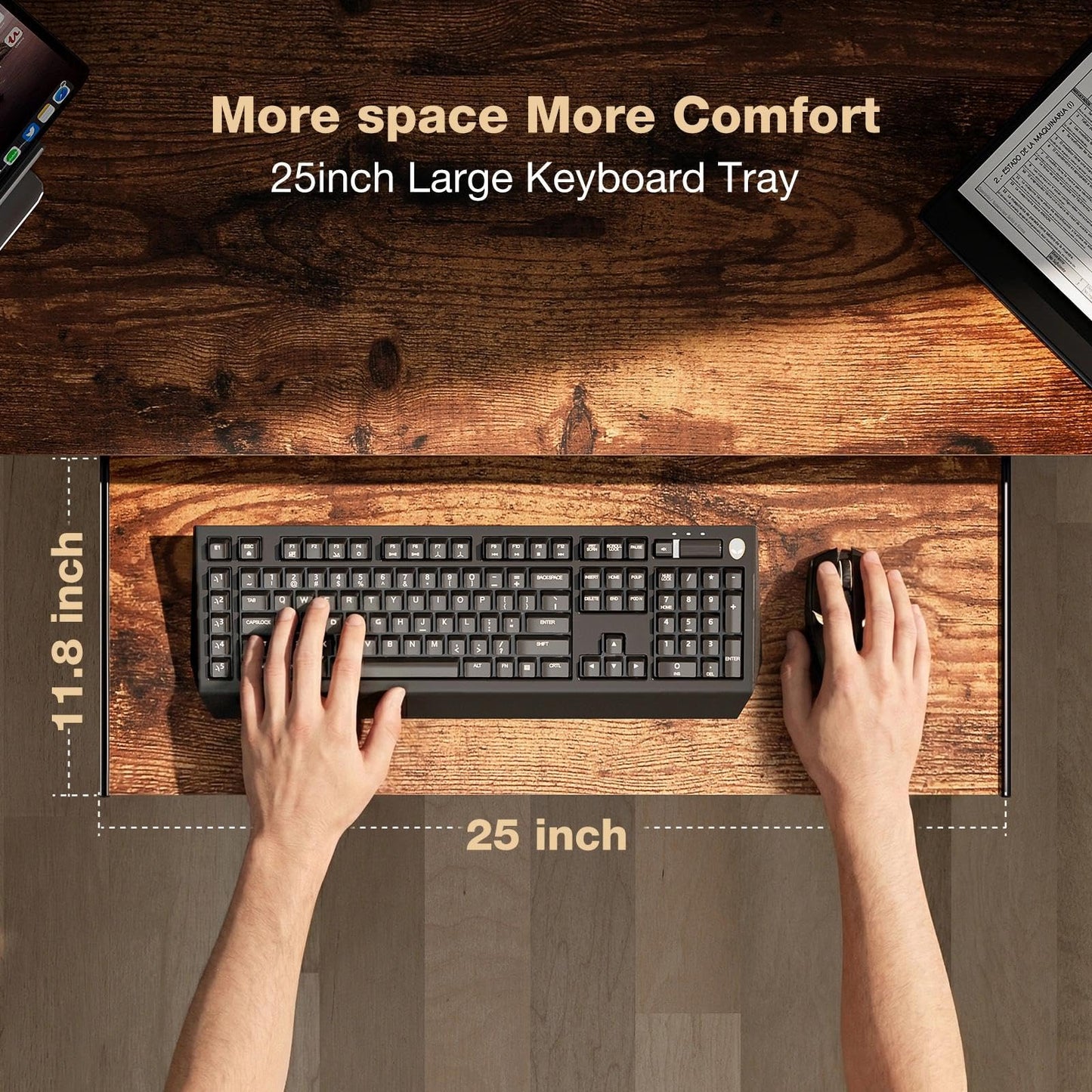Acrolix 59 Inch L Shaped Standing Desk with Shelves and Keyboard, Electric Corner Standing Desk Adjustable Height, Sit Stand Computer Table with Reversiable Splice Board，Rustic Brown