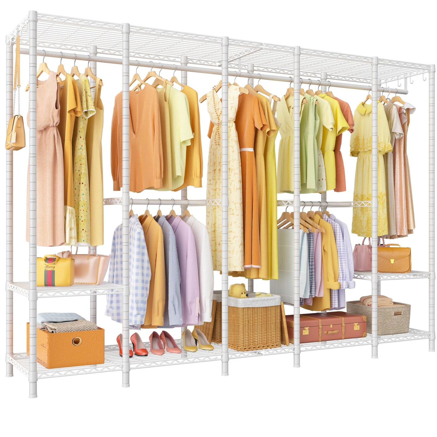 Ulif H50 Extra Large Clothes Rack, Heavy Duty Garment Rack, Freestanding Portable Closet, Clothing Racks for Hanging Clothes, Wardrobe Closet 89.8'' W x 15.8" D x 76.4" H, Max Load 1400 Lbs, White