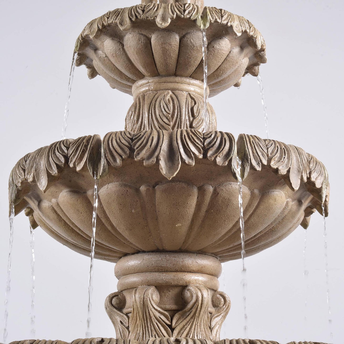 Ibiza 62" High Large Italian Outdoor Decor Sand Stone Floor Fountain with Light LED Waterfall 3-Tier Standing Basin Water Feature for Outside Garden Patio Yard Backyard Porch - John Timberland