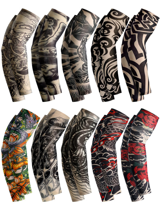 Boao 20 Pcs Men's Cooling Arm Sleeves Long Fingerless Arm Cover Anti Slip UV Protection Sun Temporary Tattoo Sleeves(Multi Style,Classic Colors,Large)