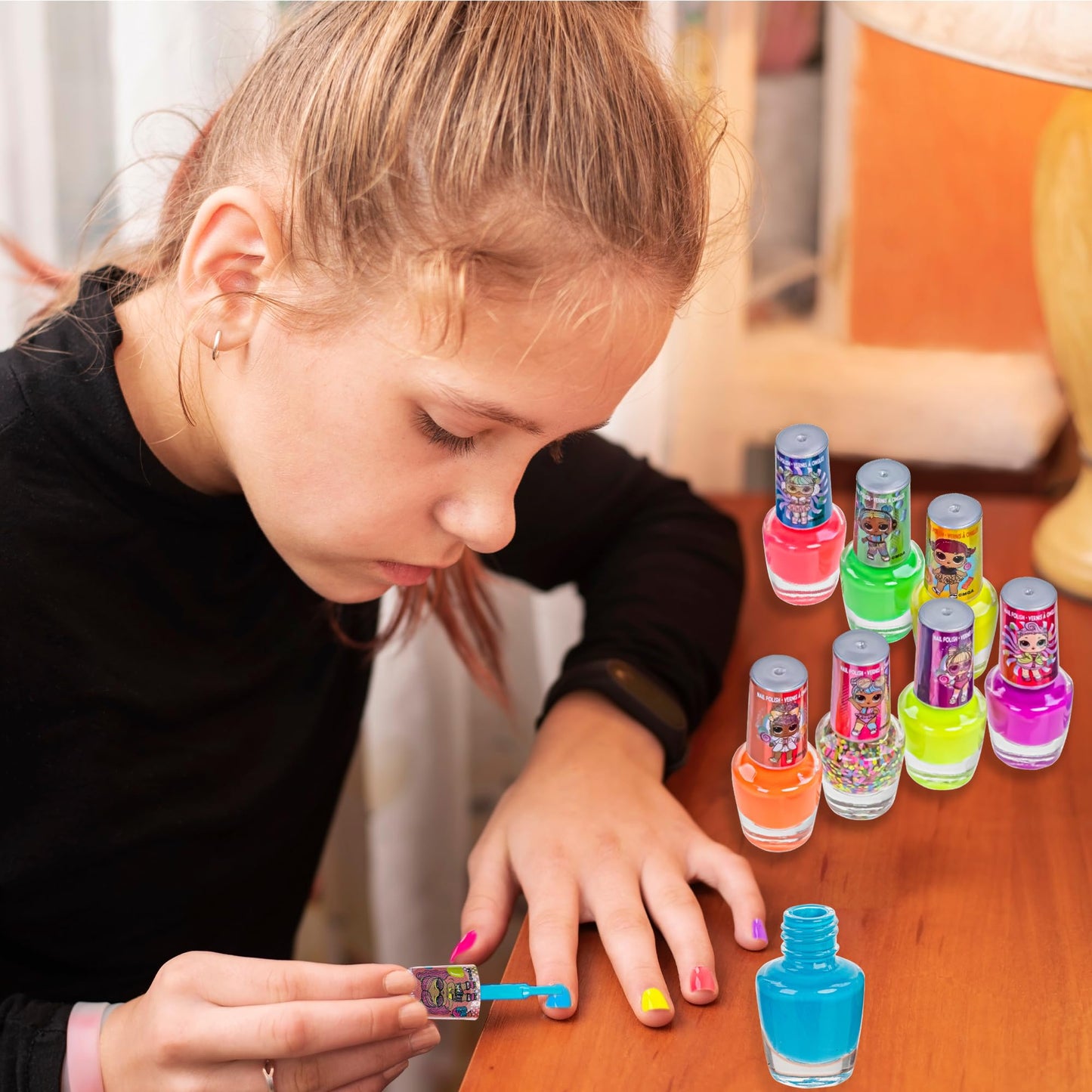 L.O.L Surprise! 8 pc Non Toxic Nail Polish Set for Kids with Nail Dryer | Peelable Nail Varnish Kit for Ages 3+ by Townley Girl