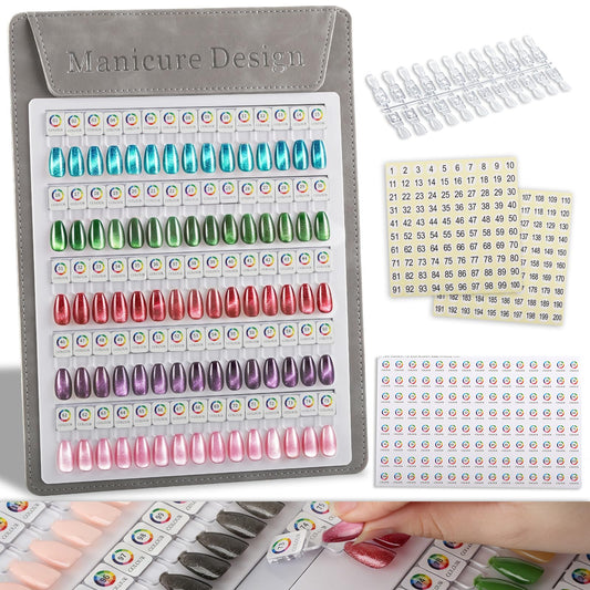 C12rtive 75 Magnetic Nail Color Display Board,96 PCS Magnetic Nail Tips with 1-200 Number Stickers,Professional Manicure Color Chart Swatches Book(Grey)