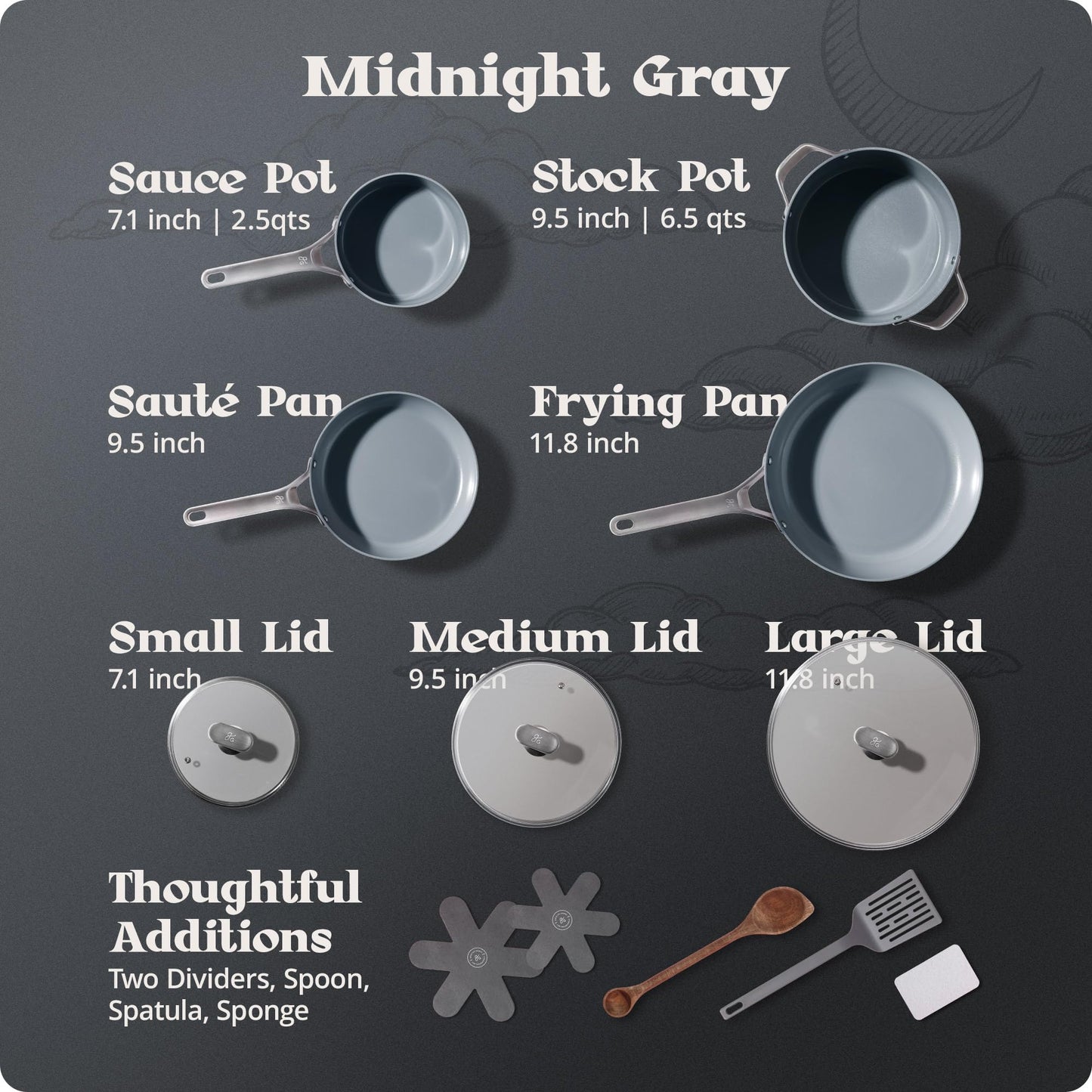 Premium Non-Toxic Ceramic Cookware Set – Triple-Layer Nonstick 12 Piece Pots and Pans with Lids, PFAS-Free, Oven Safe for Healthy Meals, Space-Saving Design, Midnight Gray Color | Greater Goods