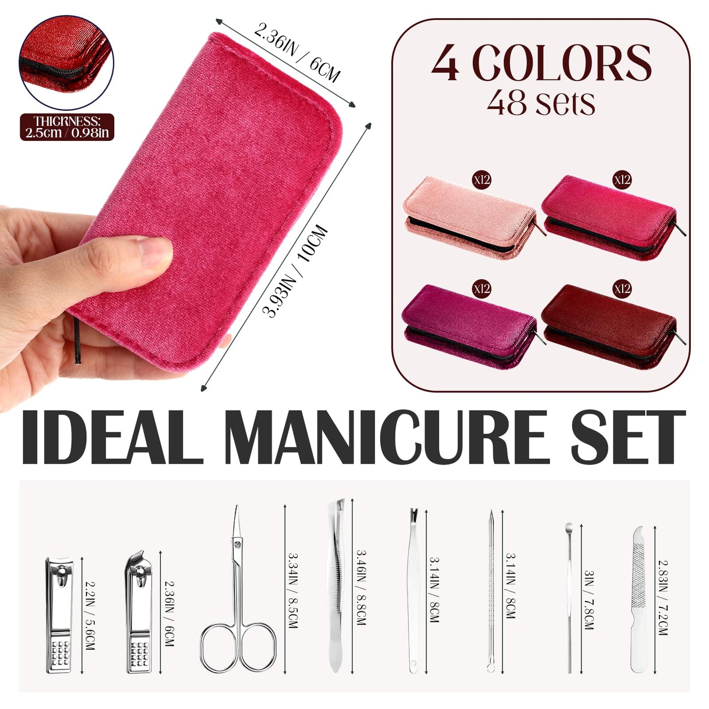 Coume 48 Set Men Gift Bulk Nail Care Kit Stainless Steel 8 in 1 Manicure and Pedicure Set with Travel Case Stocking Stuffers Baby Shower Prizes for Employee Teacher Staff Coworkers(Red Series)