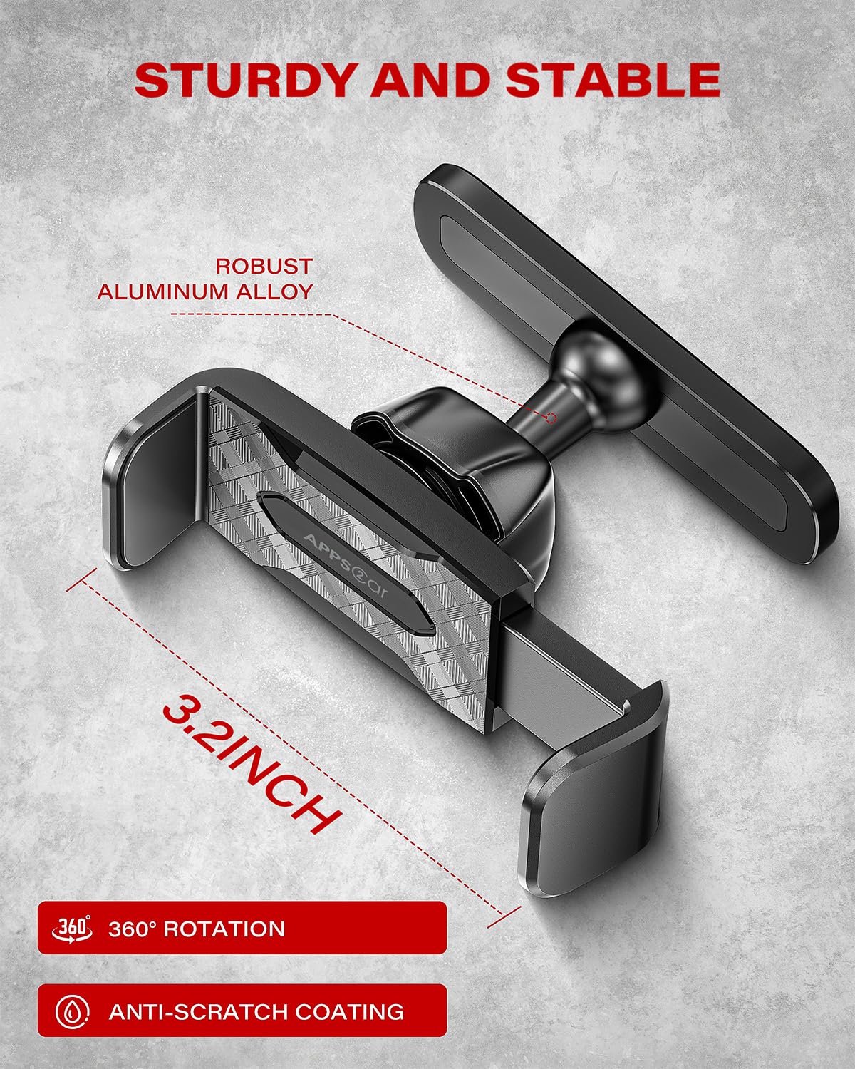 APPS2Car Magnetic Phone Holder for Gym, Alloy Base and Joint for Strong Hold, 360° Adjustable, Compatible with 4.7-6.5 Inch iPhone & Android Phones, Secure Workout Equipment Accessory for Men Women