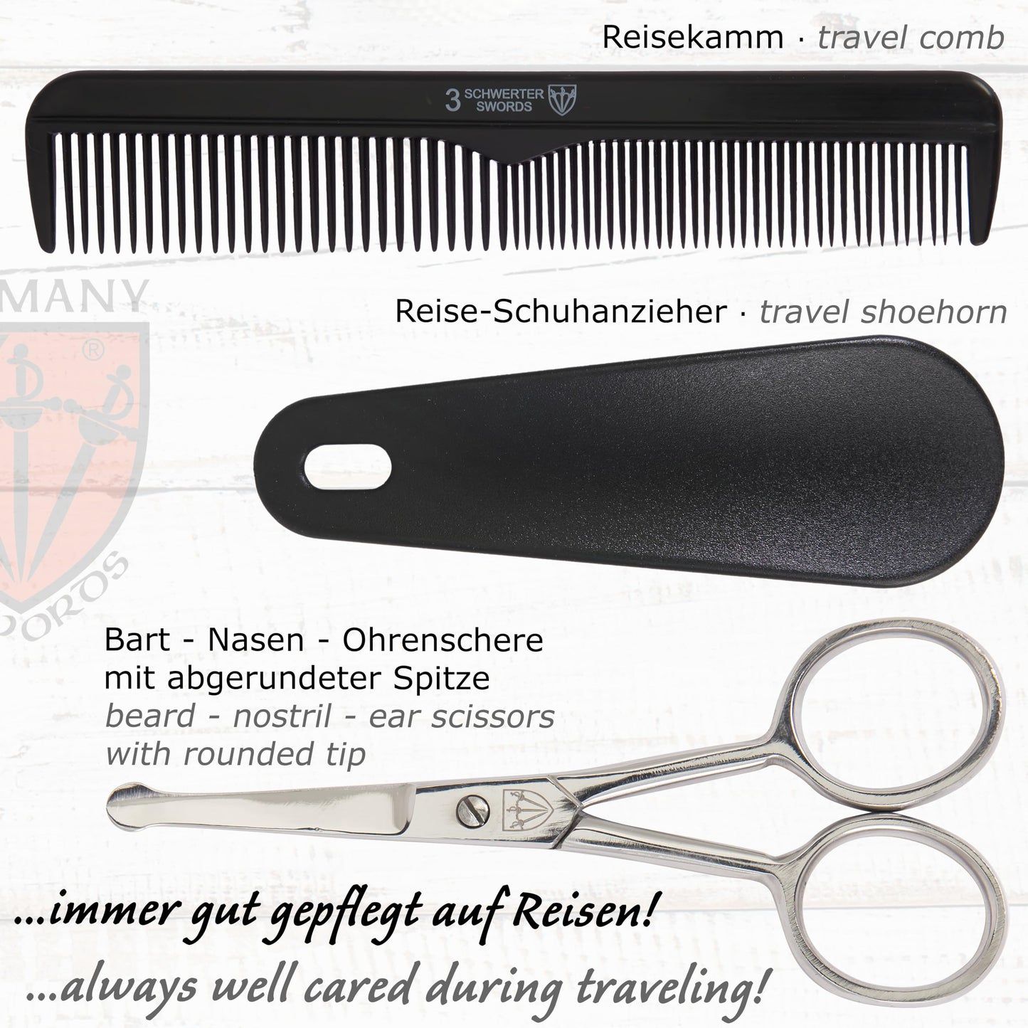 3 Swords Germany - brand quality 10 piece manicure pedicure grooming kit set for professional finger & toe nail care tweezers file clipper fashion leather case in gift box, Made by 3 Swords (01610)